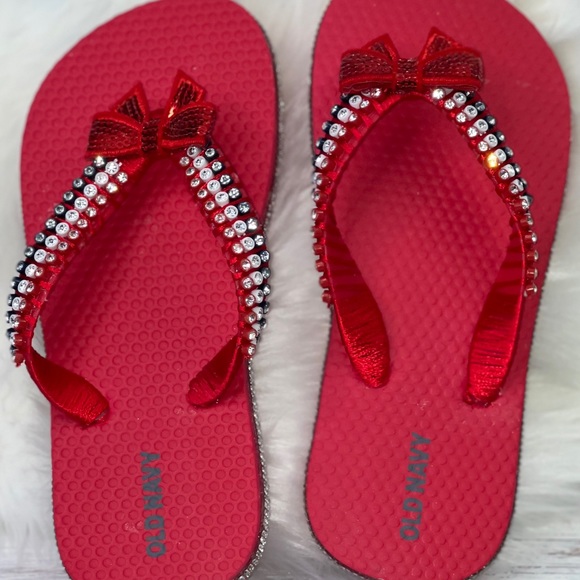 Childrens Old Navy| Red White Blue Crystal Flip Flops/Sandals Sz 12/13| Memorial - Picture 6 of 16